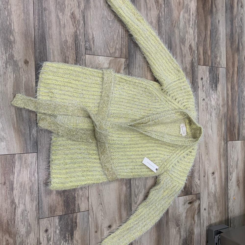 Anthropologie Larkin Yellow Shimmer Knit Cardigan - Picture 4 of 5